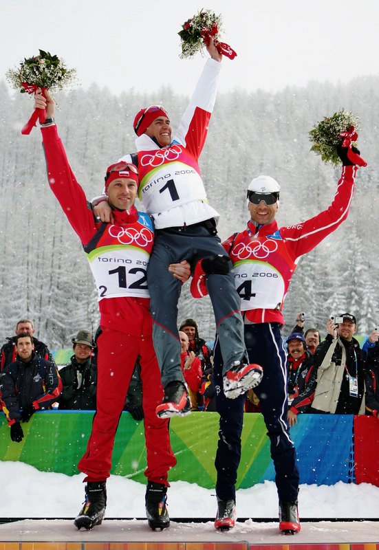 BJOERNDALEN Ole Einar, , GREIS Michael, , SIKORA Tomasz. Torino 2006 Men Mass