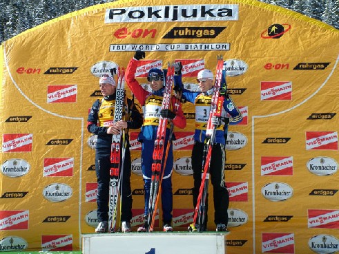 BERGMAN Carl Johan, , BJOERNDALEN Ole Einar, , POIREE Raphael. Pokljuka 2006 Men Pursuit