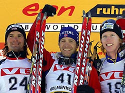 BJOERNDALEN Ole Einar, , BRICIS Ilmars, , NILSSON Mattias Jr.. Holmenkollen 2006 Men Sprint