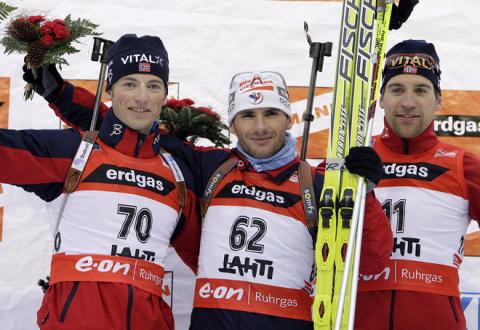 GJEDREM Hans Martin, , OS Alexander, , POIREE Raphael. Lahti 2007. Sprint men.