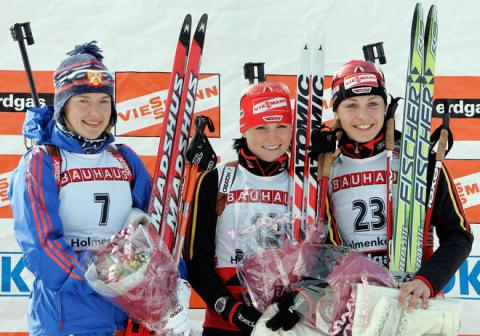 HENKEL Andrea, , NEUNER Magdalena, , IOURIEVA Ekaterina. Holmenkollen 2007. Women sprint.