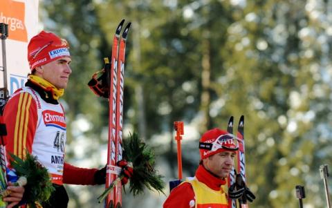 BJOERNDALEN Ole Einar, , GREIS Michael. Antholz 2008. Sprint. Men.