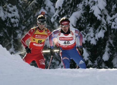 BJOERNDALEN Ole Einar, , KRUGLOV Nikolay. Antholz 2008. Sprint. Men.
