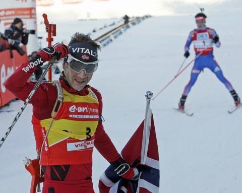 BJOERNDALEN Ole Einar, , TCHOUDOV Maxim. World Championship 2008. Ostersund. Pursuit. Men.
