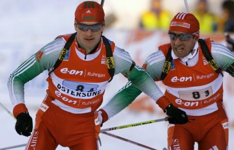 NOVIKOV Sergey, , VALIULLIN Rustam. World Championship 2008. Ostersund. Mixed relay.