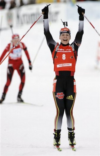 BERGER Tora, , NEUNER Magdalena. World Championship 2008. Ostersund. Mass. Women.