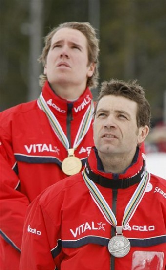 BJOERNDALEN Ole Einar, , SVENDSEN Emil Hegle. World Championship 2008. Ostersund. Mass. Men.