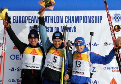 GOUSSEV Artem, , KONOVALOV Sergey, , MAKSIMOV Maxim. Euro Championship 2008. Nove Mesto. Men. Pursuit.