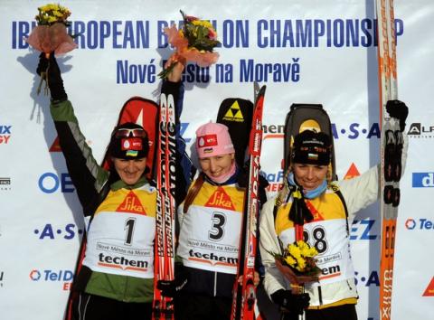FILIPOVA Pavlina, , KARASEVYCH Nina, , YAKOVLEVA Oksana. Euro Championship 2008. Nove Mesto. Women. Pursuit.