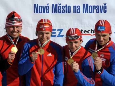 GOUSSEV Artem, , KONOVALOV Sergey, , MAKSIMOV Maxim, , BALANDIN Sergey. Euro Championship 2008. Nove Mesto. Men. Relay.