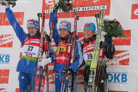 SEMERENKO Vita, , IOURIEVA Ekaterina, , SLEPTSOVA Svetlana. Hochfilzen 2008. Sprints.