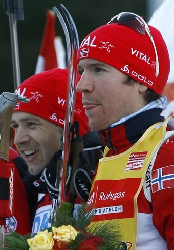 BJOERNDALEN Ole Einar, , SVENDSEN Emil Hegle. Ruhpolding 2009 Sprint Men