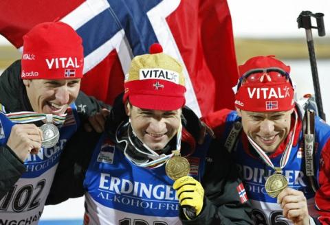 BERGER Lars, , BJOERNDALEN Ole Einar, , HANEVOLD Halvard. World Championship 2009. Sprint. Men.