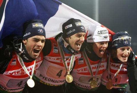 DEFRASNE Vincent, , FOURCADE Simon, , BECAERT Sylvie, , BRUNET Marie Laure. World championship 2009. Mixed relay.