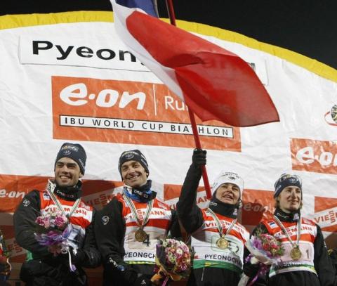 DEFRASNE Vincent, , FOURCADE Simon, , BECAERT Sylvie, , BRUNET Marie Laure. World championship 2009. Mixed relay.