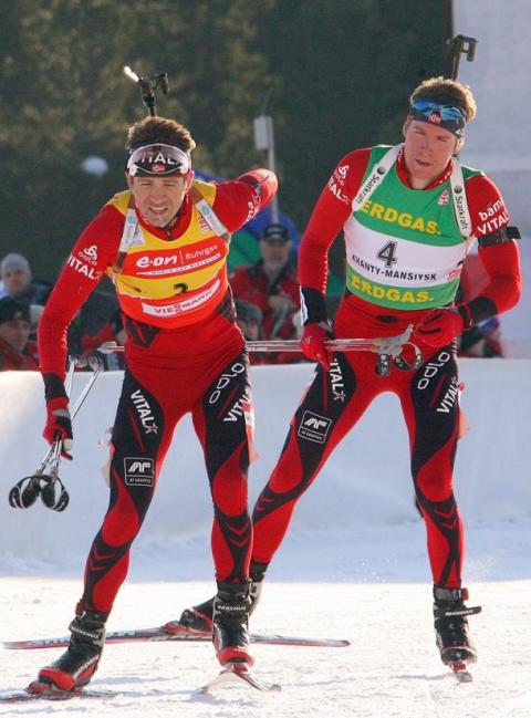 BJOERNDALEN Ole Einar, , SVENDSEN Emil Hegle. Khanty-Mansiysk 2009. Pursuits.