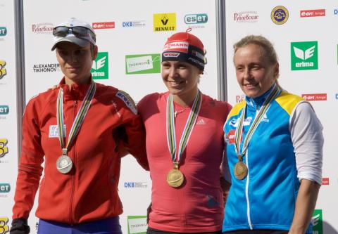 GREGORIN Teja, , KHVOSTENKO Oksana, , NEUNER Magdalena. Oberhof 2009. World summer championship. Pursuit. Women.