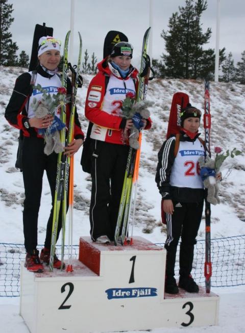 EFREMOVA Lilia, , KUZMINA Anastasia, , DÖLL Juliane. Idre 2010. IBU Cup. Sprint. Women.