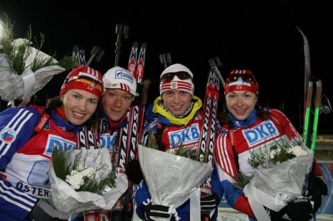 FROLINA Anna, , MEDVEDTSEVA Olga, , ZAITSEVA Olga, , SLEPTSOVA Svetlana. Ostersund 2009. Relays.