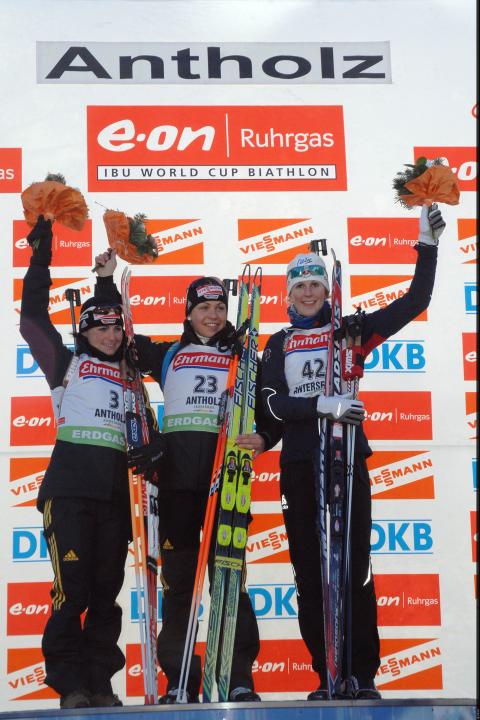 BAILLY Sandrine, , HENKEL Andrea, , NEUNER Magdalena. Antholz 2010. Sprint. Women.