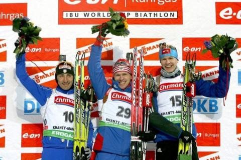 DE LORENZI Christian, , DERYZEMLYA Andriy, , TCHEREZOV Ivan. Khanty-Mansiysk 2010. Men. Sprint