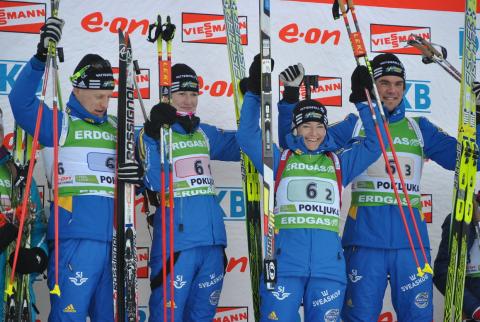 BERGMAN Carl Johan, , EKHOLM Helena, , ZIDEK Anna Carin, , LINDSTRÖM Fredrik. Pokljuka 2010. Mixed relay