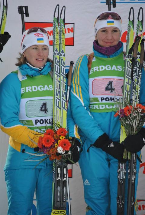 SEMERENKO Vita, , BILOSYUK Olena. Pokljuka 2010. Mixed relay