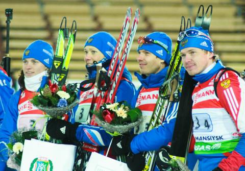 TCHEREZOV Ivan, , ZAITSEVA Olga, , SLEPTSOVA Svetlana, , USTYUGOV Evgeny. World championship 2011. Mixed relay