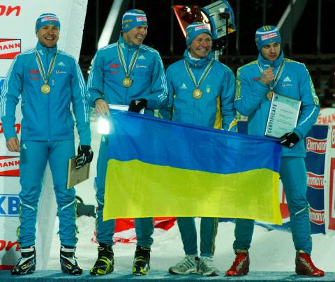 BILANENKO Olexander, , DERYZEMLYA Andriy, , SEDNEV Serguei, , SEMENOV Serhiy. World championship 2011. Relay. Men