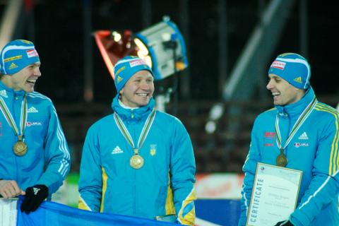 DERYZEMLYA Andriy, , SEDNEV Serguei, , SEMENOV Serhiy. World championship 2011. Relay. Men
