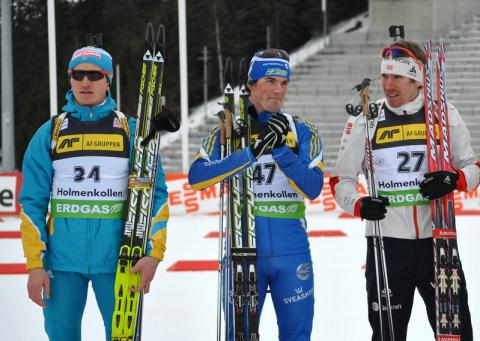 SVENDSEN Emil Hegle, , LINDSTRÖM Fredrik, , SEMENOV Serhiy. Holmenkollen 2011. Sprint. Men