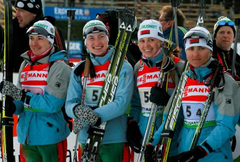 KALINCHIK Liudmila, , DOMRACHEVA Darya, , SKARDINO Nadezhda, , PISAREVA  Nadzeya. World championship 2011. Relay. Women