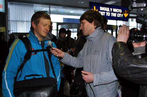 SEMENOV Serhiy. Meeting of the biathlon team of Ukraine. Kyiv, Boryspil airport, 21.03.2011