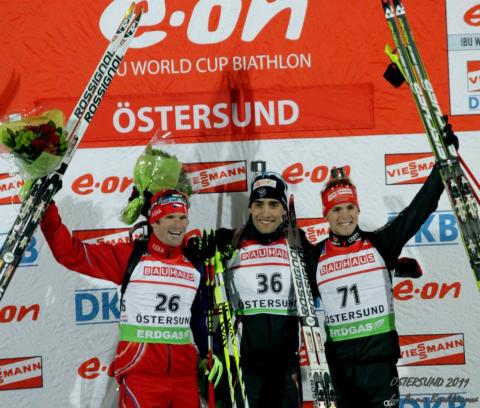 SLESINGR Michal, , SCHEMPP Simon, , FOURCADE Martin. Oestersund 2011. Individual races