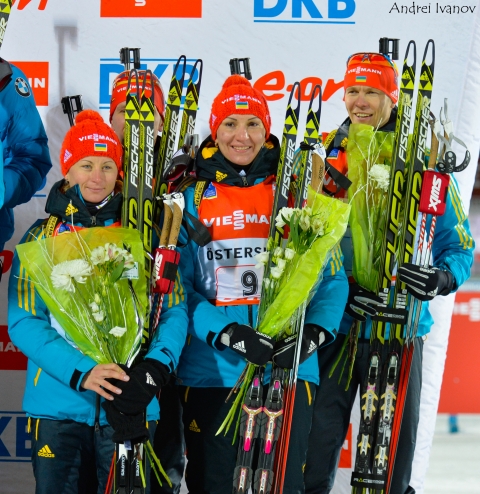 DERYZEMLYA Andriy, , SEMERENKO Valj, , BILOSYUK Olena. Ostersund 2013. Ukraine 3rd in mixed relay