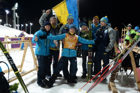SEMERENKO Valj, , SEMERENKO Vita, , DZHIMA Yuliia. Sochi 2014. Golden relay