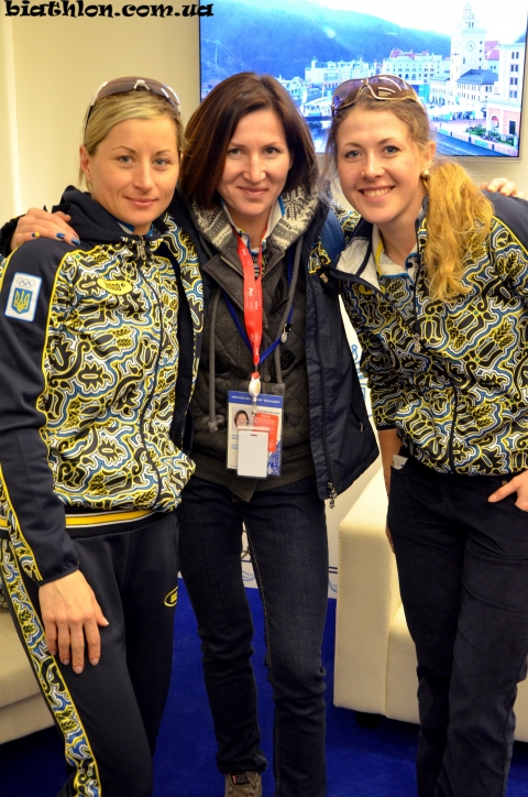 PETROVA Olena, , SEMERENKO Valj, , DZHIMA Yuliia. Sochi 2014. Golden relay award ceremony