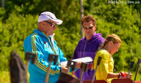 KRAVCHENKO Aleksandr, , Shamraj Grigoriy, , BELKINA Nadiia. Ukrainian women biathlon team training in Otepaa (July 2014)