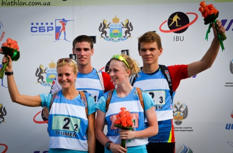 CERNA Kristyna, , JISLOVA Jessica, , VOJIK Tomas, , VACLAVIK Adam. Tyumen 2014. Summer WCH. Mixed relay. Juniors