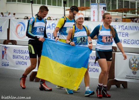 SEMERENKO Valj, , SEMENOV Serhiy, , PRYMA Artem, , PETRENKO Iryna. Tyumen 2014. Summer WCH. Mixed relay.