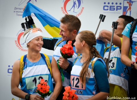 SEMERENKO Valj, , SEMENOV Serhiy, , PETRENKO Iryna. Tyumen 2014. Summer WCH. Mixed relay.