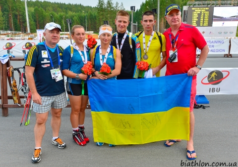 SEMERENKO Valj, , SEMENOV Serhiy, , PRYMA Artem, , BRYNZAK Volodymyr, , PETRENKO Iryna, , LYNNYK Anatoliy. Tyumen 2014. Summer WCH. Mixed relay.