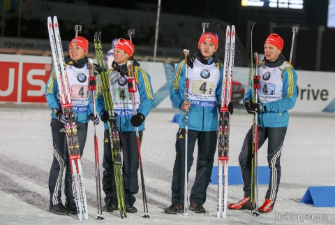 SEMERENKO Valj, , SEMENOV Serhiy, , PETRENKO Iryna, , PIDRUCHNUY Dmytro. Nove Mesto 2015. Ukraine 3rd in mixed relay