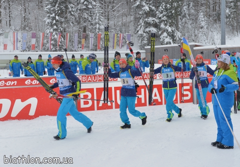 SEMERENKO Valj, , BILOSYUK Olena, , DZHIMA Yuliia, , PETRENKO Iryna. Ruhpolding 2016. Ukraine triumps in the relay