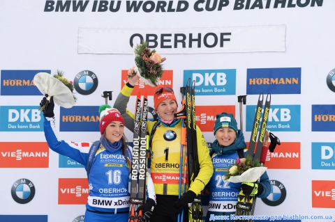 SEMERENKO Vita, , KUZMINA Anastasia, , WIERER Dorothea. Oberhof 2018. Vita Semerenko 3rd in pursuit