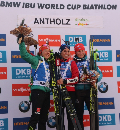 VITKOVA Veronika, , ECKHOFF Tiril, , DAHLMEIER Laura. Antholz 2018. Sprint. Women