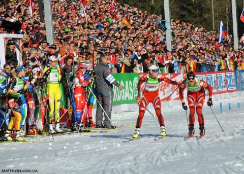 BERGER Tora, , SOLEMDAL Synnoeve. Ruhpolding 2012. Mixed relay