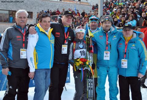 SEMERENKO Vita, , BRYNZAK Volodymyr, , Shamraj Grigoriy, , KARLENKO Vassil. Ruhpolding 2012. Sprint. Women