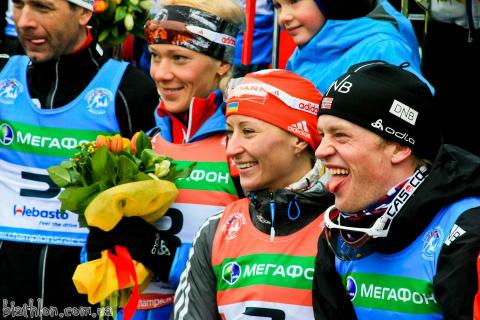 BJOERNDALEN Ole Einar, , SEMERENKO Vita, , ZAITSEVA Olga, , BOE Tarjei. Moscow. Race of Champions