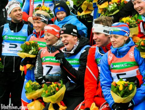 BJOERNDALEN Ole Einar, , SVENDSEN Emil Hegle, , SEMERENKO Vita, , ZAITSEVA Olga, , BOE Tarjei, , VILUKHINA Olga. Moscow. Race of Champions